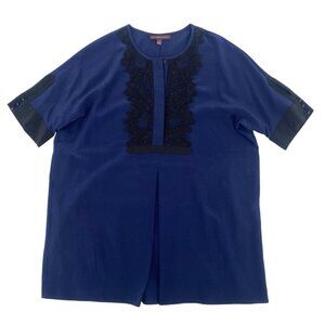 Marchesa Voyage French Navy Black 100% Silk Lacebib Top- Size 12